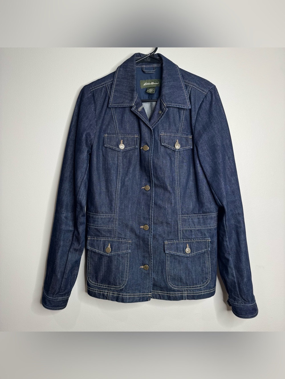 Eddie Bauer Women’s Dark Wash Denim Workwear Shacket 100% Cotton Medium Tall